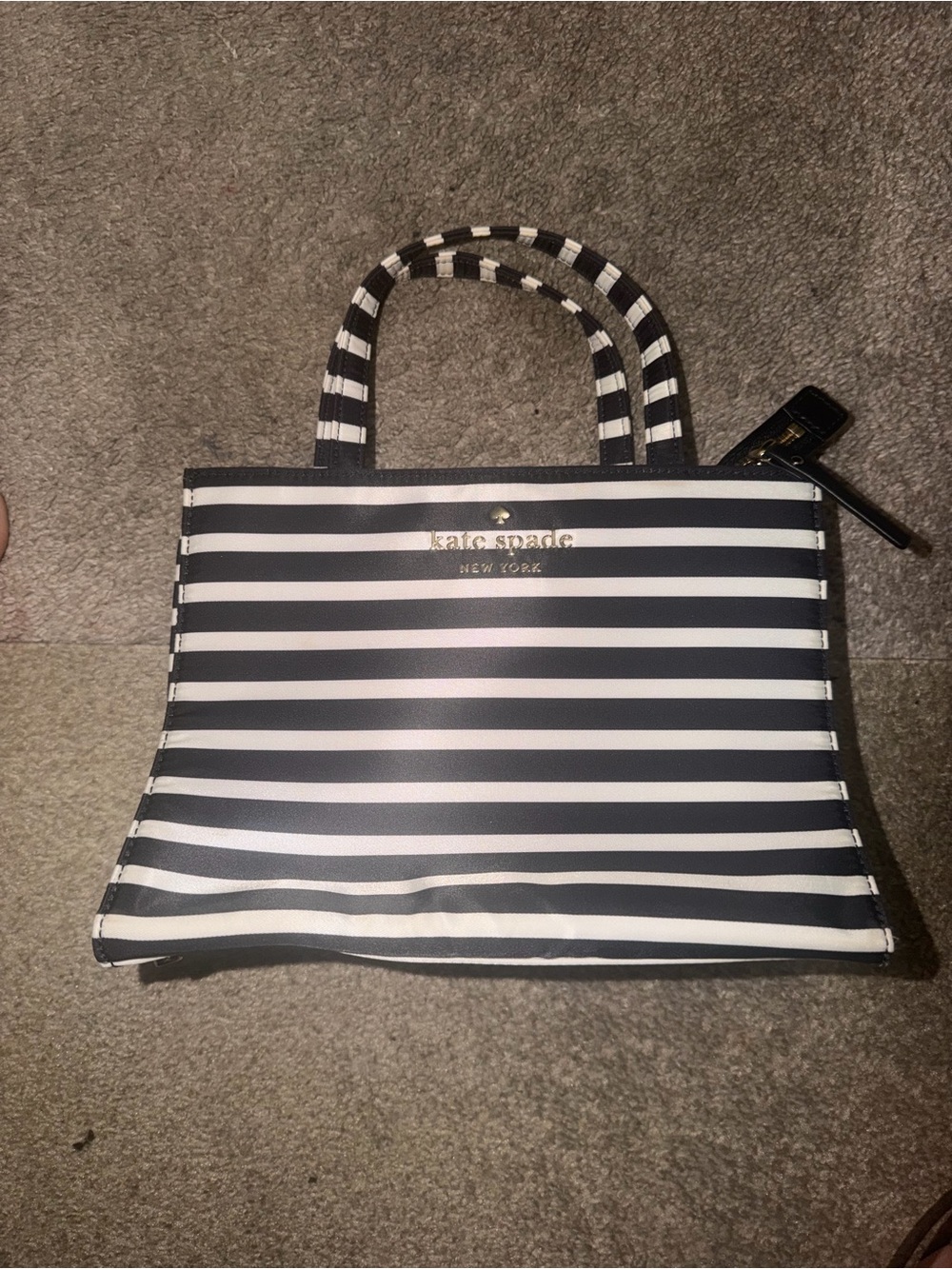 kate spade Black and White Striped Small Tote with Top Handles